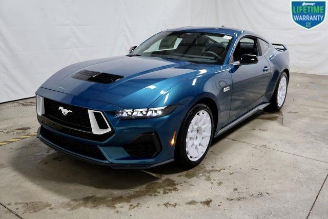 2026 Ford Mustang GT Premium in Adriatic Blue Metallic — front three-quarter view