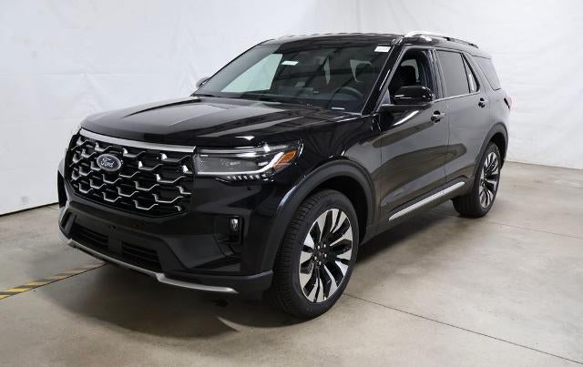 2026 Ford Explorer Platinum in Agate Black Metallic — front three-quarter view