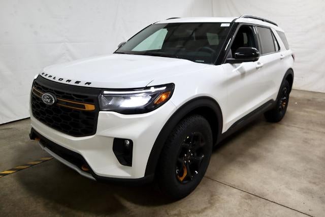 2026 Ford Explorer Tremor in Star White Metallic Tri Coat — front three-quarter view