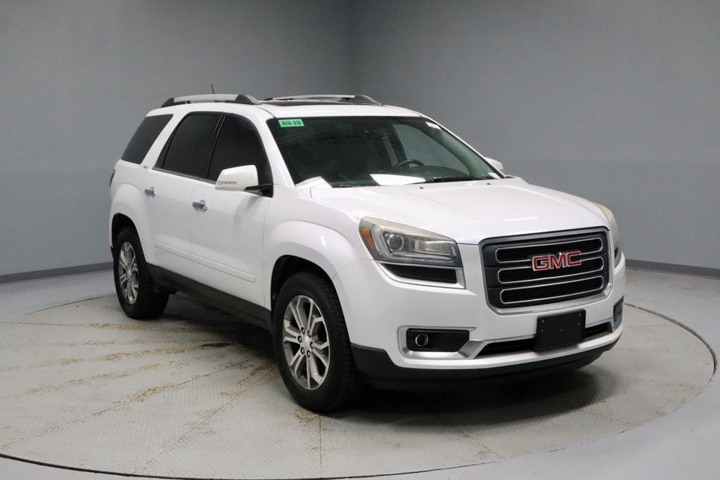2016 GMC Acadia SLT in White Frost Tricoat — front three-quarter view