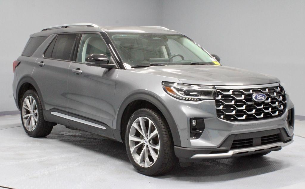 2025 Ford Explorer Platinum in Carbonized Gray Metallic — front three-quarter view