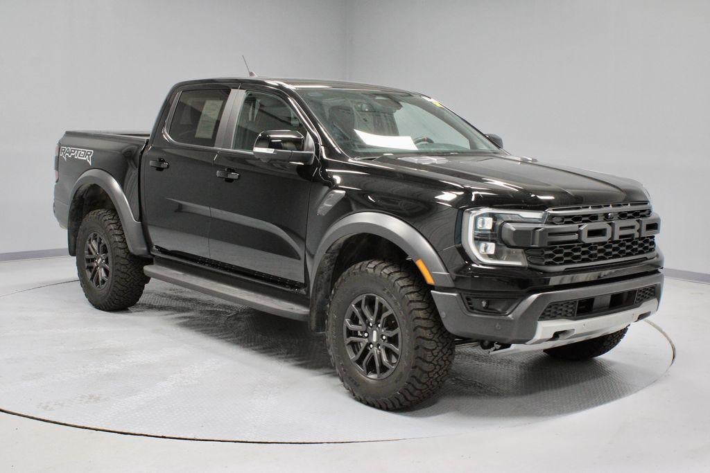2024 Ford Ranger Raptor in Shadow Black — front three-quarter view