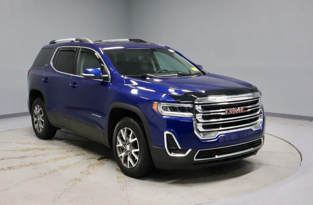 2023 GMC Acadia SLE in Ultra Blue Metallic — front three-quarter view