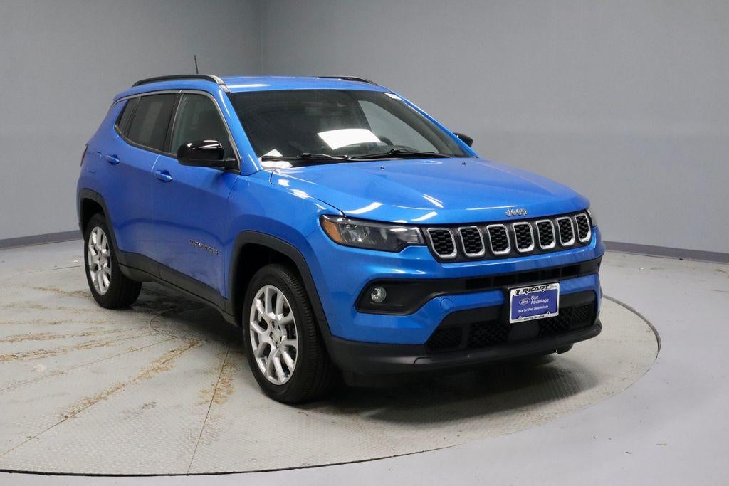 2024 Jeep Compass Latitude Lux in Hydro Blue Pearlcoat — front three-quarter view