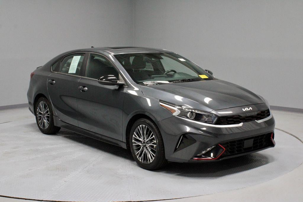 2023 Kia Forte GT-Line in Gravity Gray — front three-quarter view