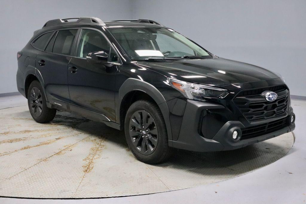 2025 Subaru Outback Onyx Edition in Crystal Black Silica — front three-quarter view