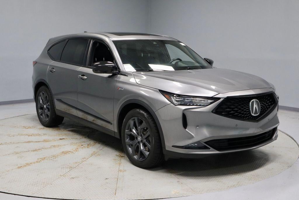 2023 Acura MDX A-Spec in Liquid Carbon Metallic — front three-quarter view