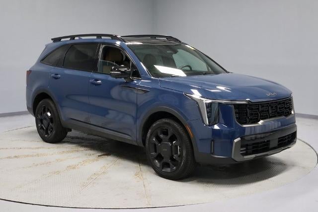 2025 Kia Sorento X-Line SX Prestige in Midnight Lake Blue — front three-quarter view