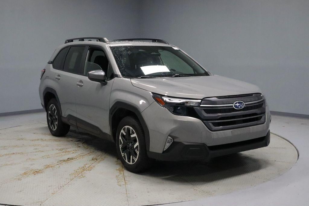 2025 Subaru Forester Premium in River Rock Pearl — front three-quarter view